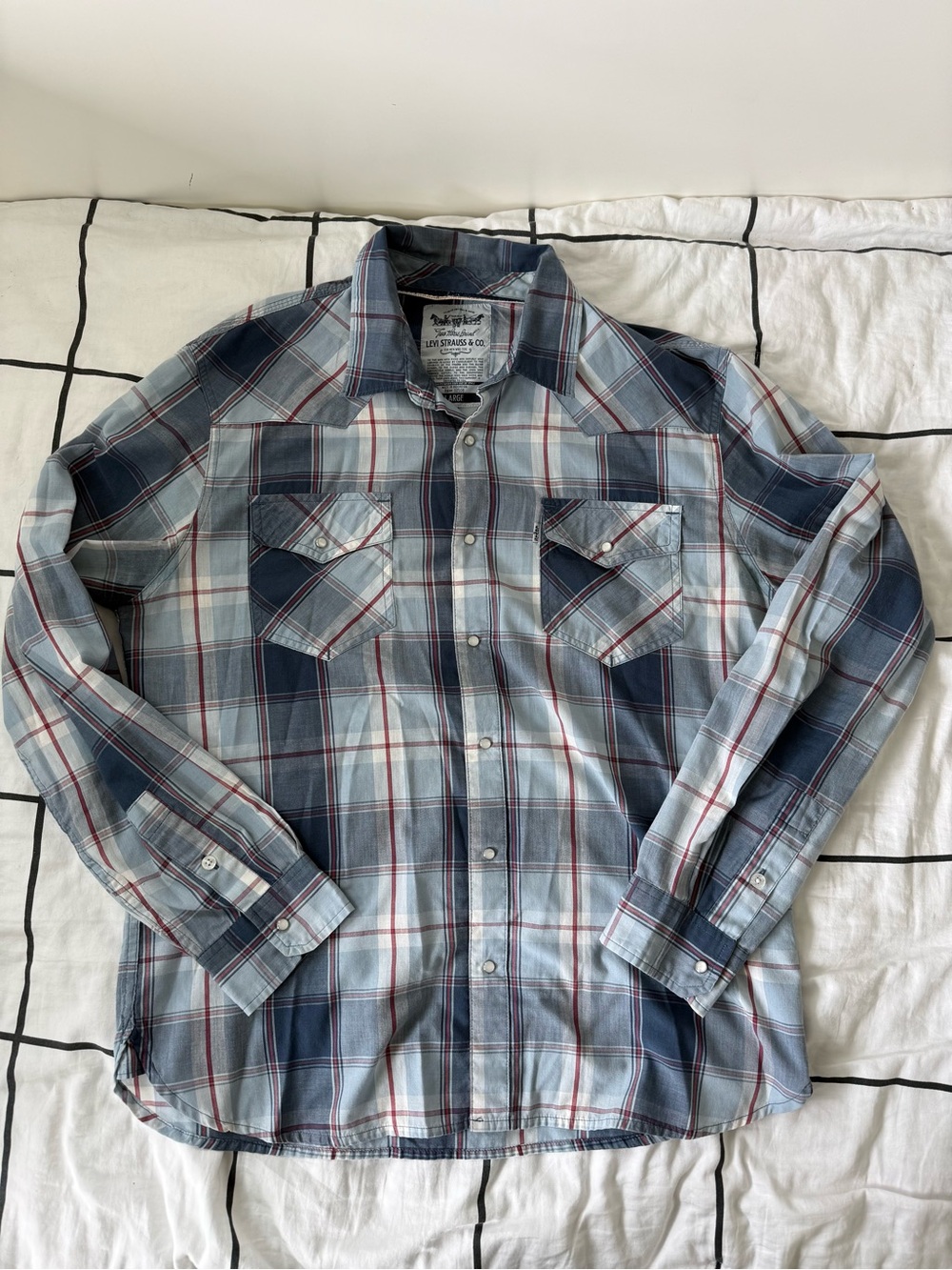 Levi's Vintage Pearl Snap Blue and Red Plaid Men's Button-Down Shirt